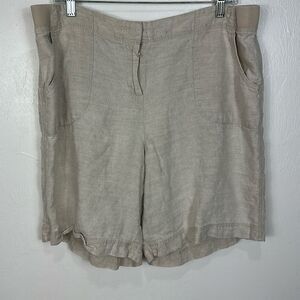 J. Jill Linen Elasticized Waist High Rise Shorts In Beige Size 14